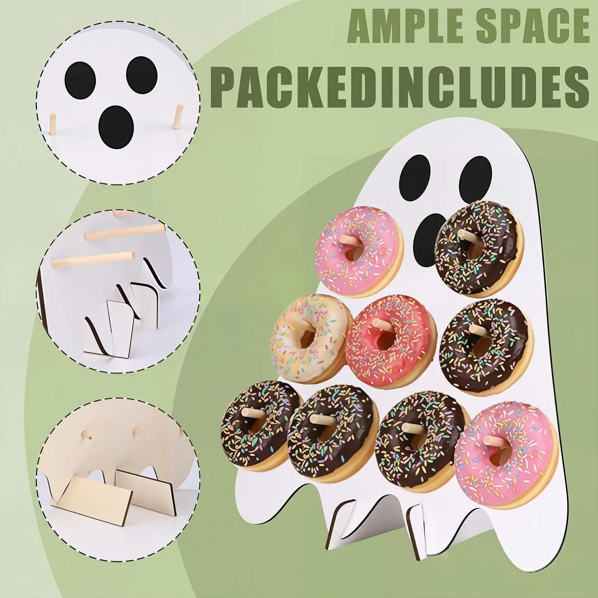 Halloween Ghost Bamboo Donut Board Stand – 9-Slot Dessert Display Dessert Display Stand PLUSH