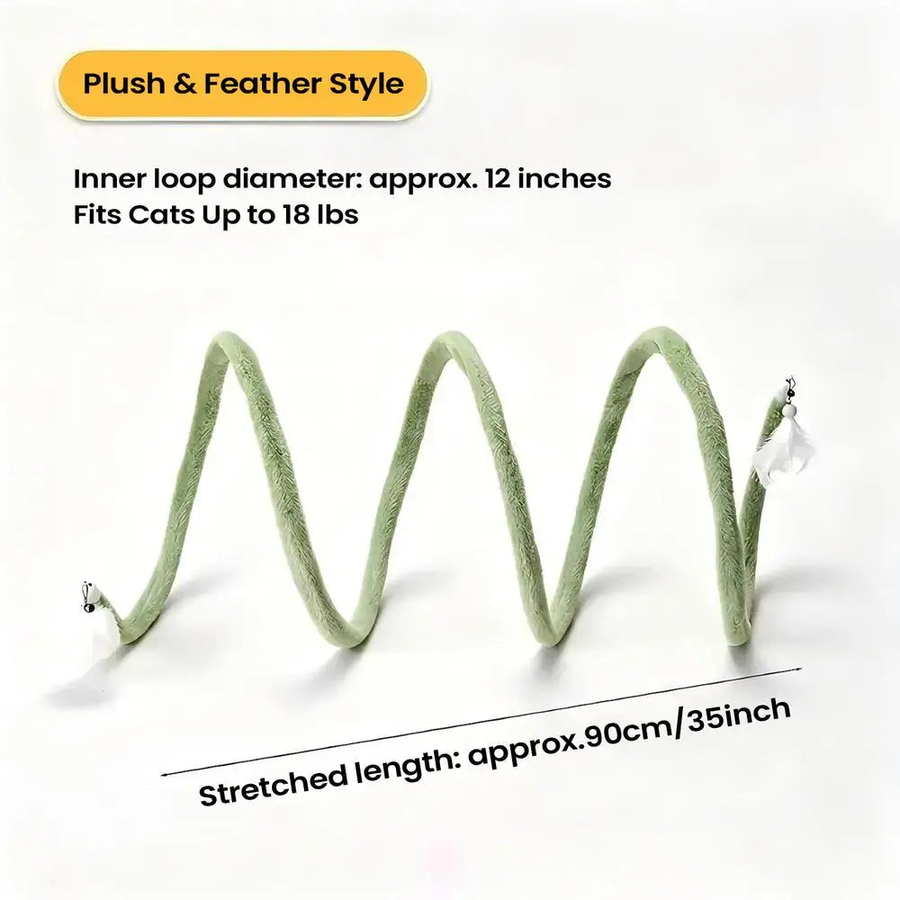 Foldable Spring Cat Tunnel Toy with Jingle Bells & Plush Ball Cat Tunnel Toy PLUSH Green
