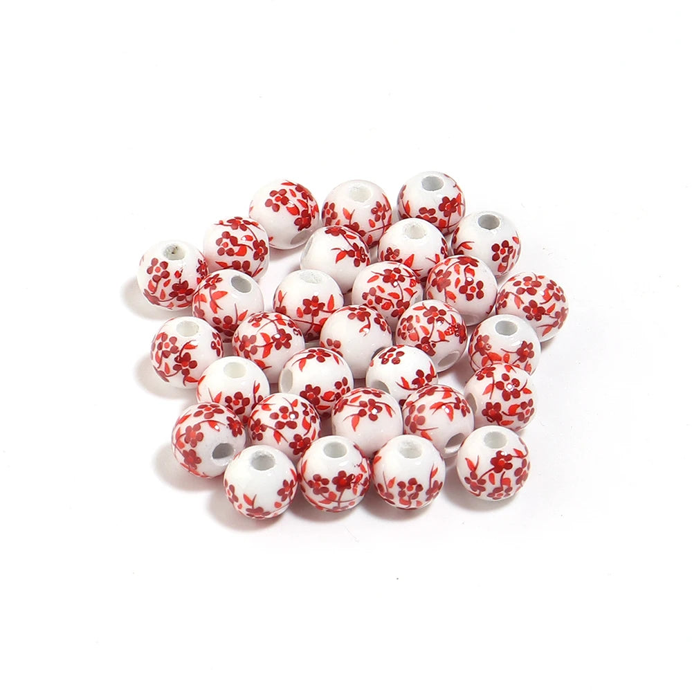 Jingdezhen Ceramic Red Floral Spacer Beads 6–12mm | DIY Jewelry Ceramic Spacer Beads PLUSH 6mm x 30pcs