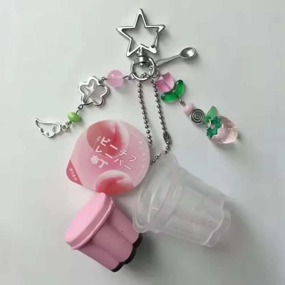 Kawaii Japanese Pudding Keychain Y2K Beaded Bag Charm Beaded Bag Charm PLUSH