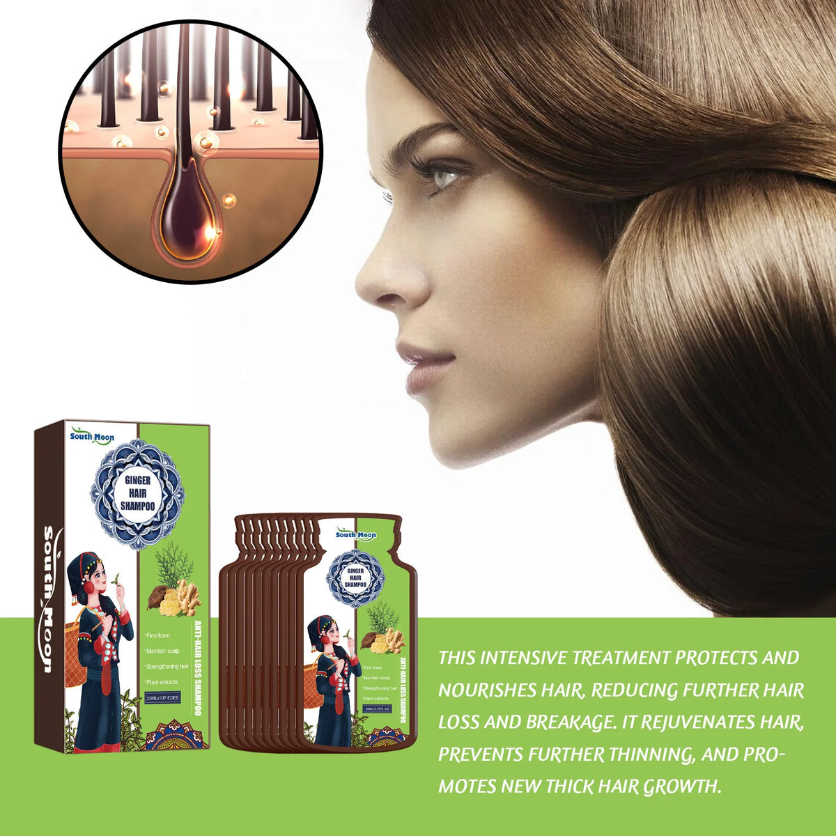 South Moon Ginger Herbal Shampoo – Nourishing Scalp Care 10pcs Herbal Hair Shampoo PLUSH