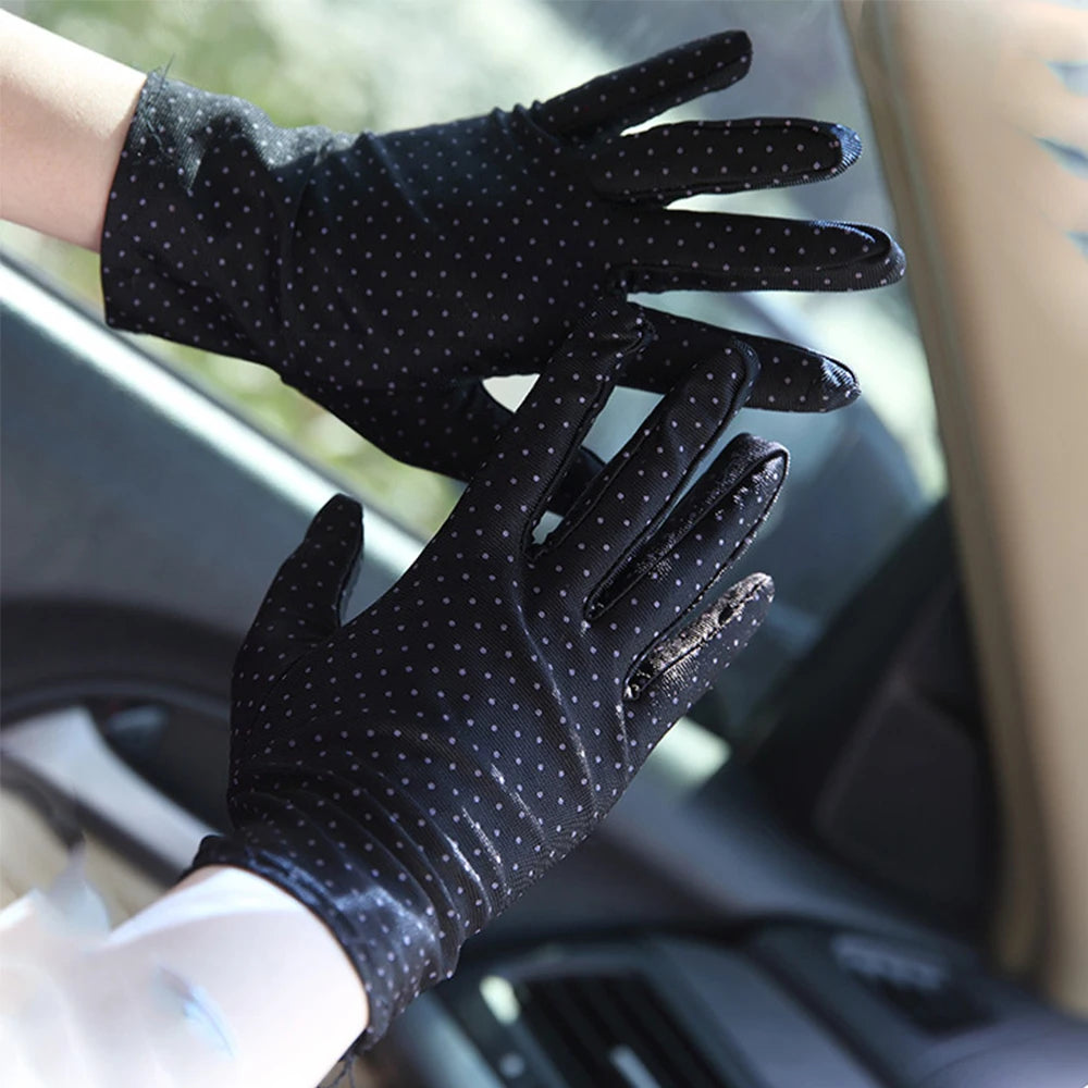 Women's Anti-UV Spandex Driving Gloves – Dot Sunscreen Driving Gloves PLUSH black