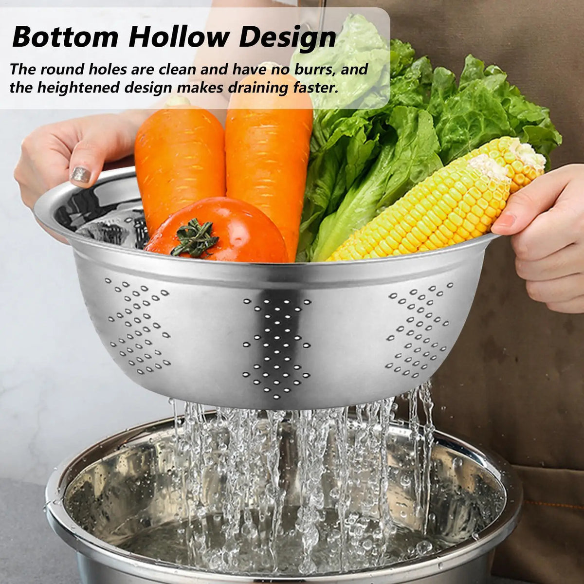 Stainless Steel 3-in-1 Mixing Bowl Set with Grater & Drain Basket Mixing Bowl Set PLUSH