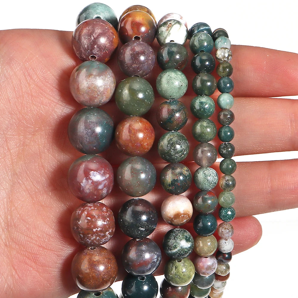 Indian Agate Round Natural Stone Spacer Beads 4–12mm DIY Natural Stone Beads PLUSH