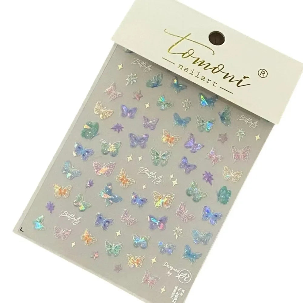 3D Aurora Butterfly Nail Stickers – Pink Purple Laser Decals Nail Art Stickers PLUSH