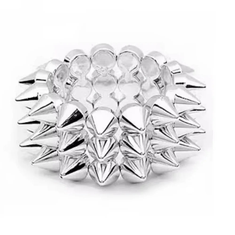 Three-Row Punk Rivet Cone Bracelet – Y2K Goth Rock Bangle Punk Bangle Bracelet PLUSH Silver