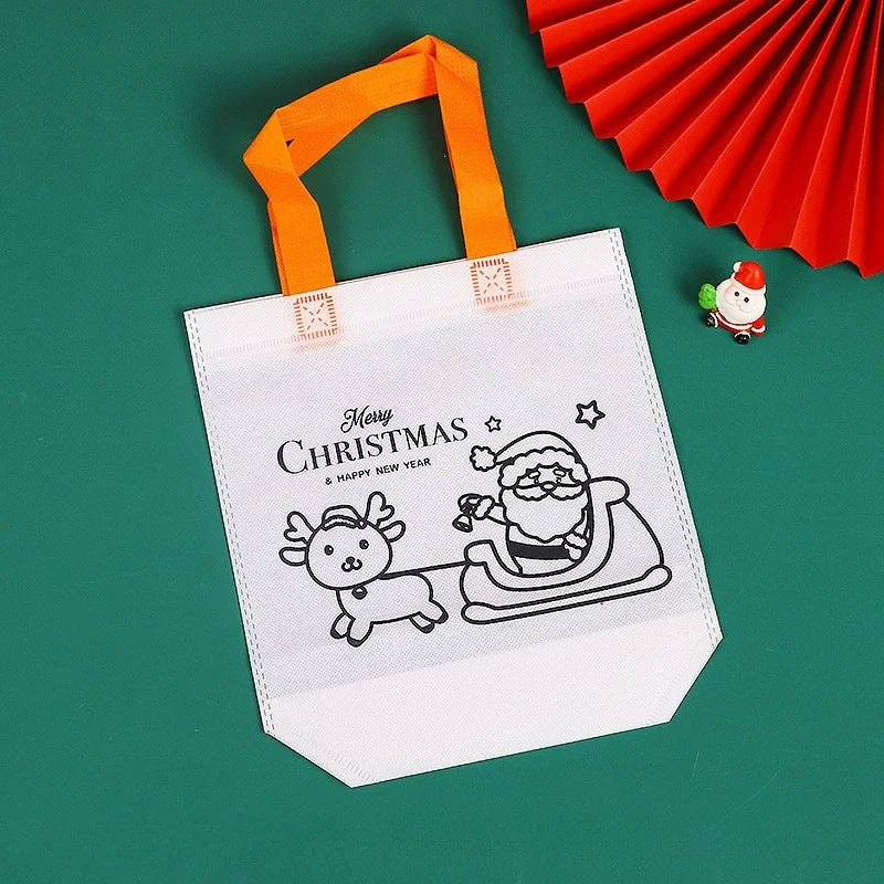 Christmas Graffiti Coloring Bags – Reusable DIY Party Favor DIY Party Favor Bags PLUSH Santa 50PCS