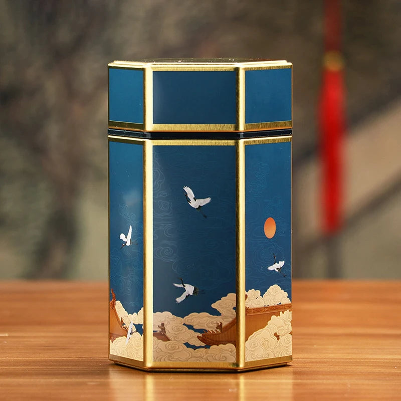 Hexagonal Tinplate Tea Storage Tin – Chinese Style Sealed Can Tea Storage Tin PLUSH 4
