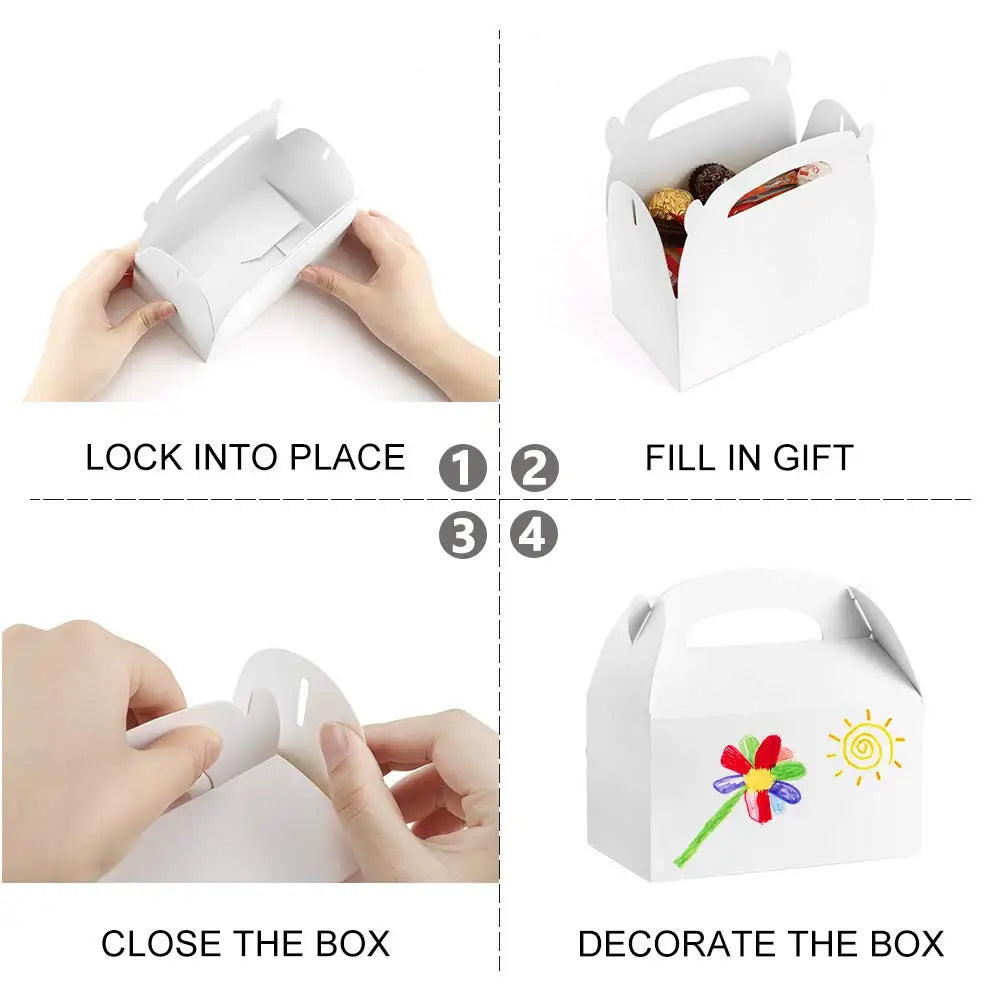 10-Pack White Gable Gift Boxes with Handles – 6.2x3.5x3.5" Gift Boxes PLUSH
