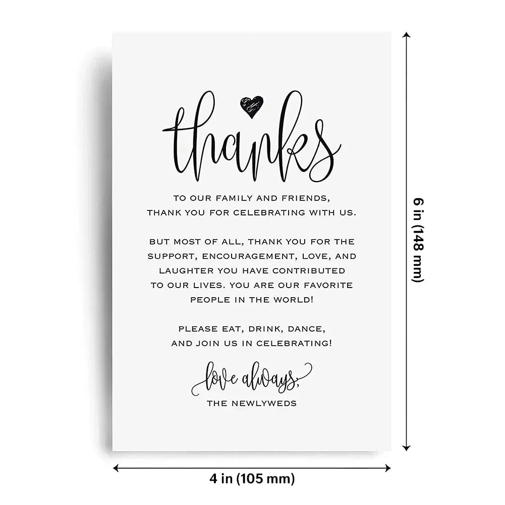Thank You Postcards 4x6" for Weddings & Showers – 50 Pack Thank You Postcards PLUSH
