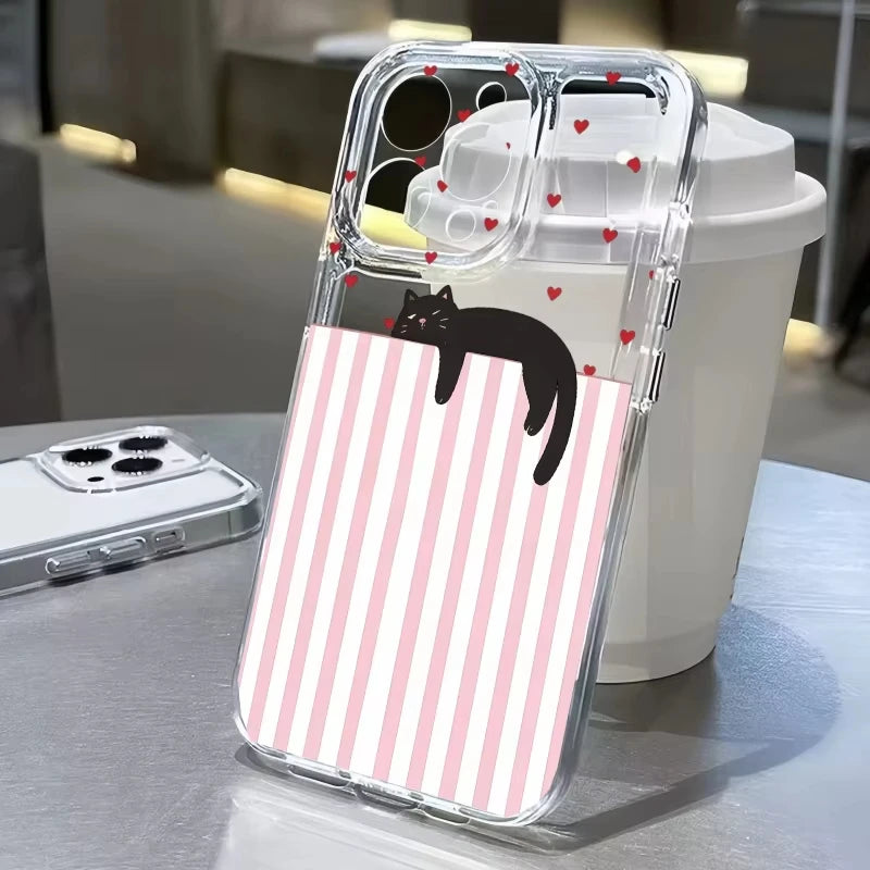 Striped Black Cat iPhone Case – Shockproof Transparent Cover Phone Case PLUSH -1 iPhone 16
