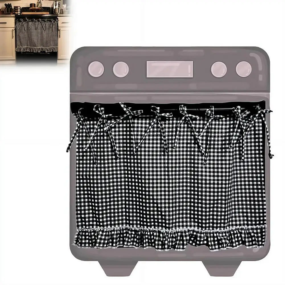 Farmhouse Oven Skirt Ruffle Trim – Kitchen Curtain Cover Kitchen Curtain Cover PLUSH Black