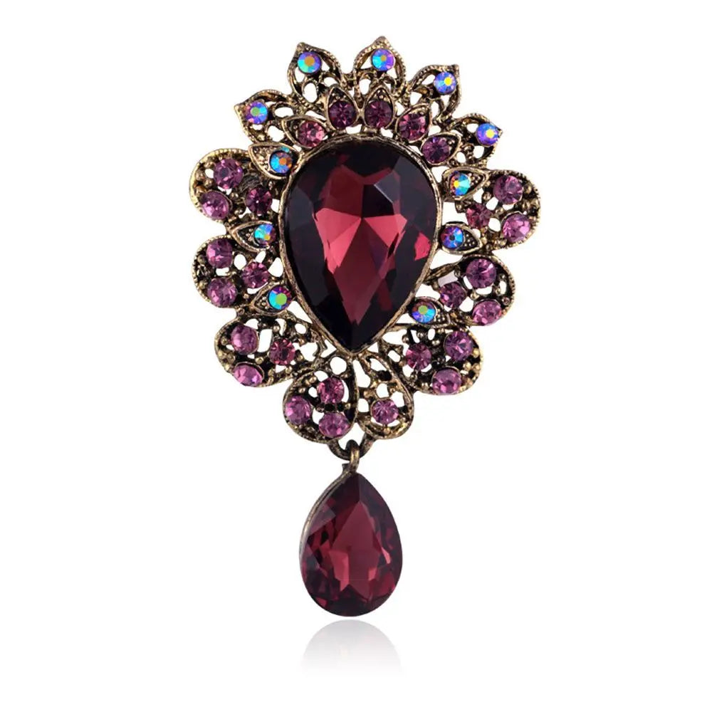 Water Drop Rhinestone Brooch Pin – Elegant Crystal Corsage Rhinestone Brooch Pin PLUSH purple
