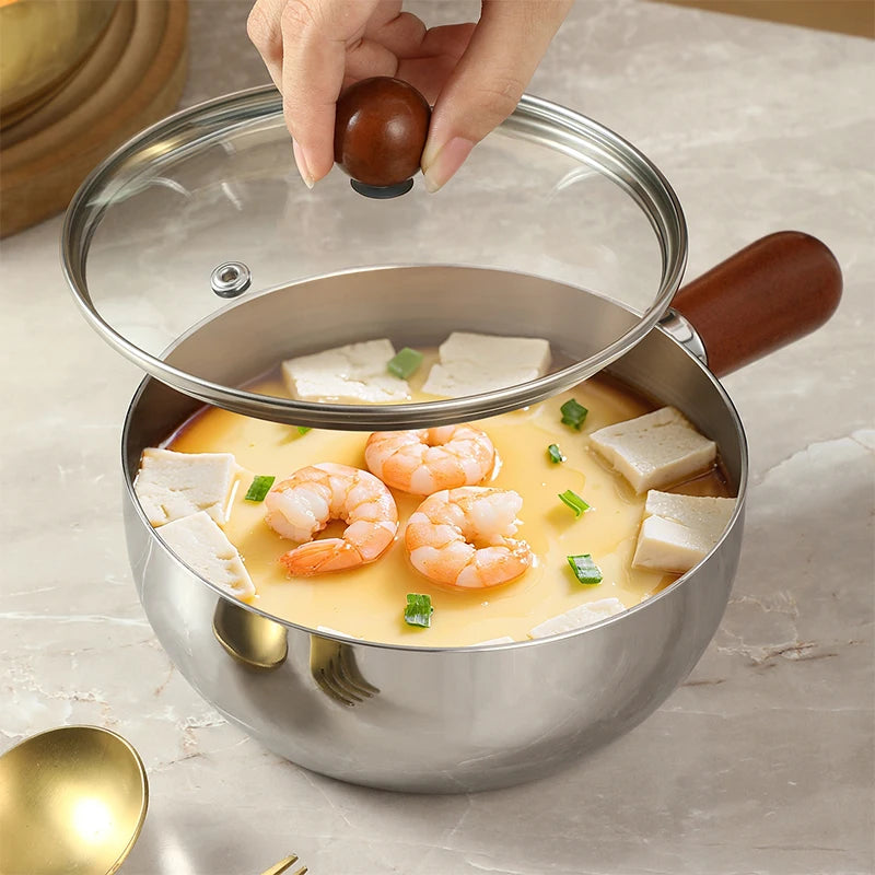 Stainless Steel Milk Pot with Wooden Handle | Compact Saucepan Compact Saucepan PLUSH