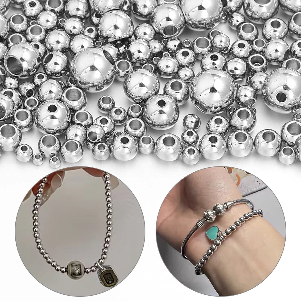 Silver Stainless Steel Big Hole Spacer Beads – DIY Jewelry Spacer Beads PLUSH