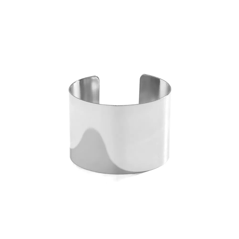 Wide Open Cuff Bangle – Bold Smooth Surface Statement Bracelet Cuff Bangle Bracelet PLUSH Silver-Short