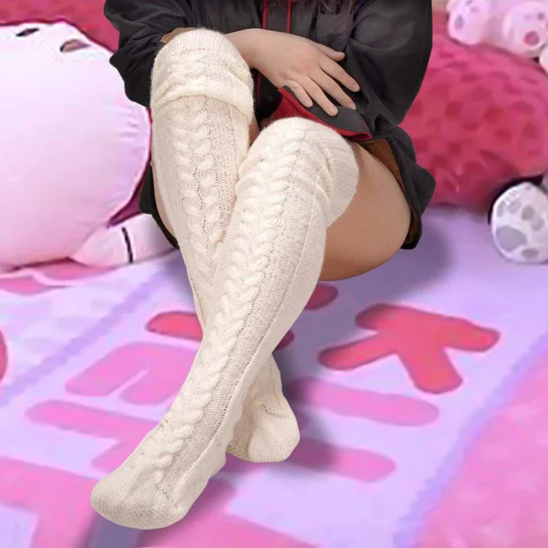 Women's Thigh-High Knit Stockings – Cozy Acrylic Long Socks Thigh-High Stockings PLUSH