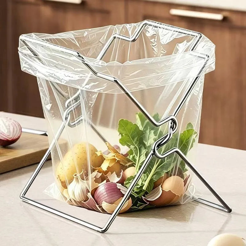Collapsible Stainless Steel Trash Bag Holder Kitchen Organizer Kitchen Storage Rack PLUSH