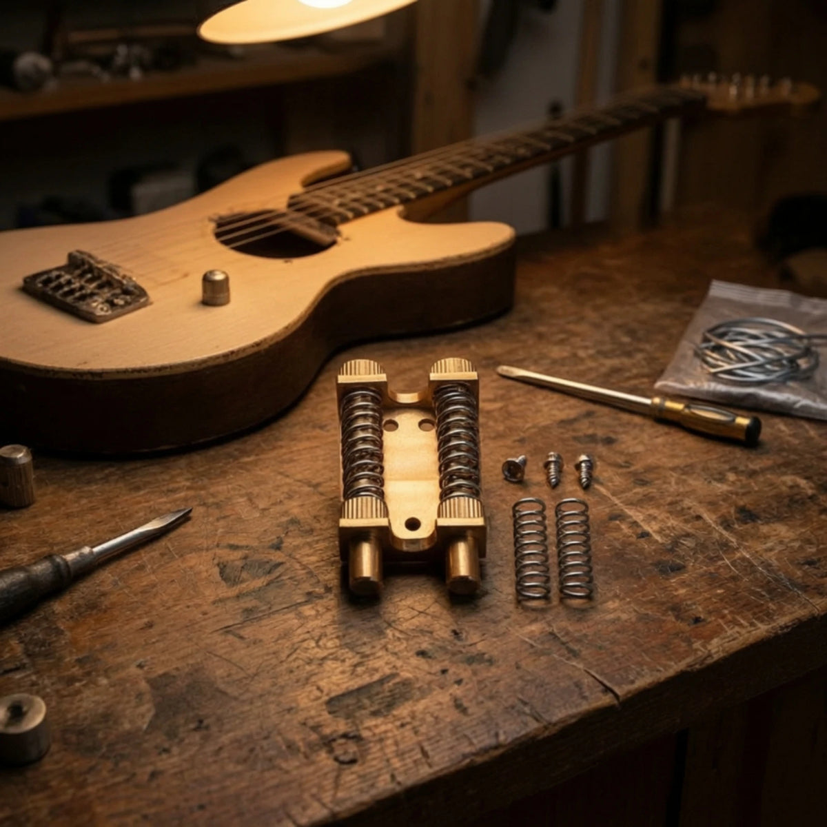 Brass-Colored Guitar Tremolo Bridge with Mounting Screws Guitar Tremolo Bridge PLUSH