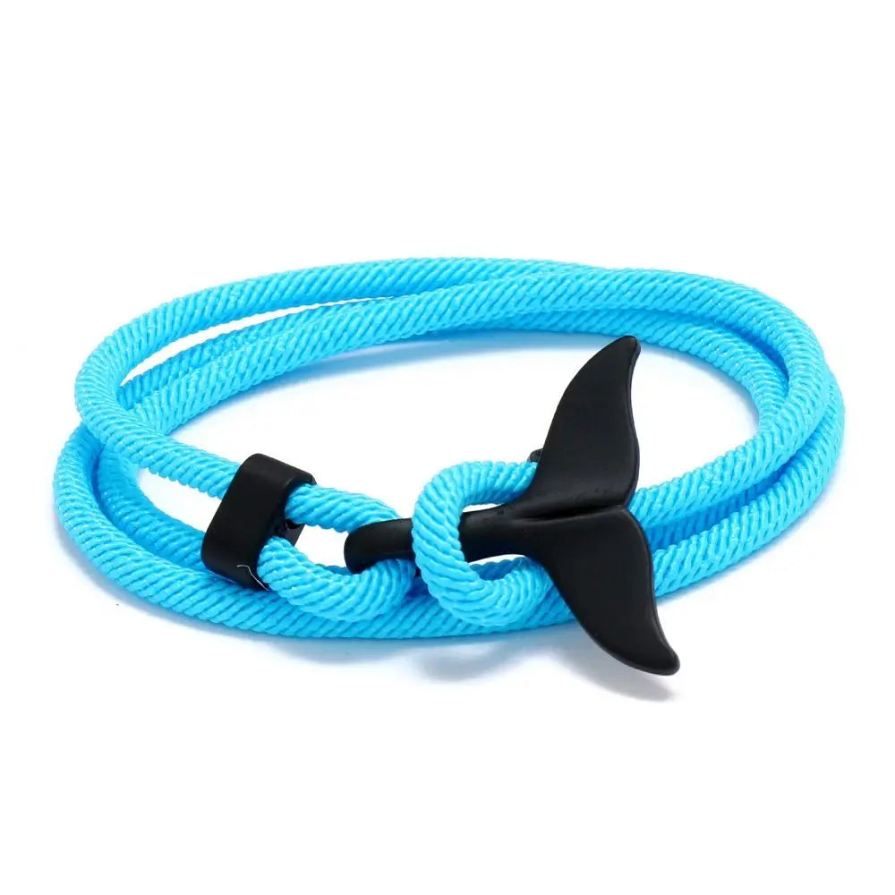 Whale Tail Braided Rope Charm Bracelet – Ocean Series Unisex Charm Bracelet PLUSH lightblue-black tail