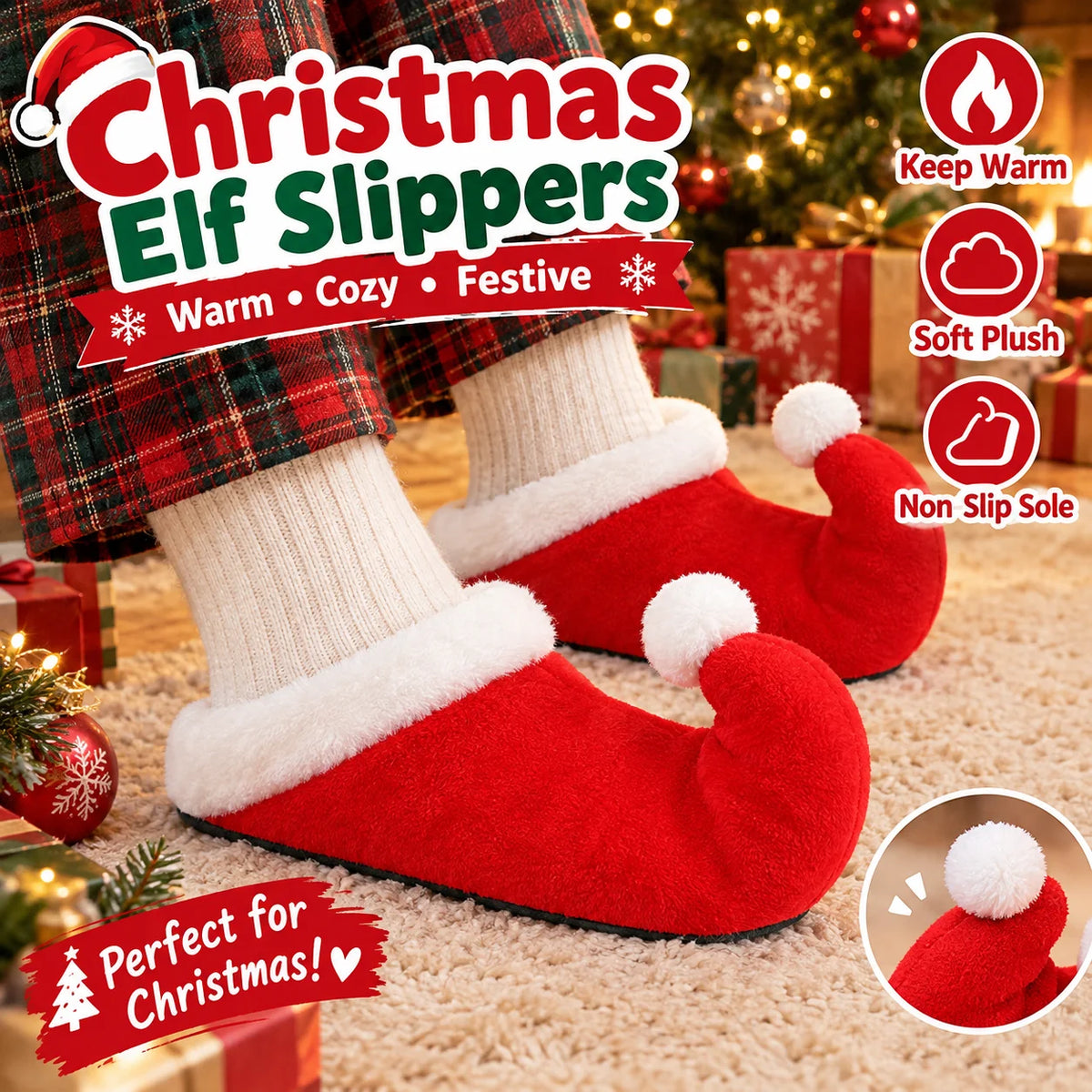 Christmas Santa Elf Cotton Slippers – Festive Indoor Set Novelty Slippers PLUSH