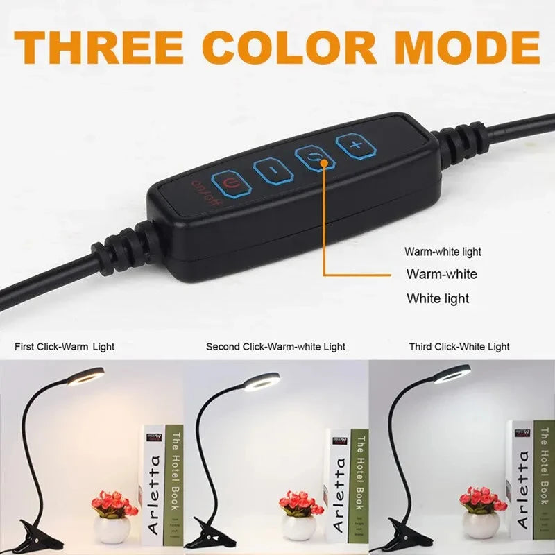 USB LED Clamp Desk Lamp – 48 LEDs Dimmable Flexible Reading Light Clamp Desk Lamp PLUSH