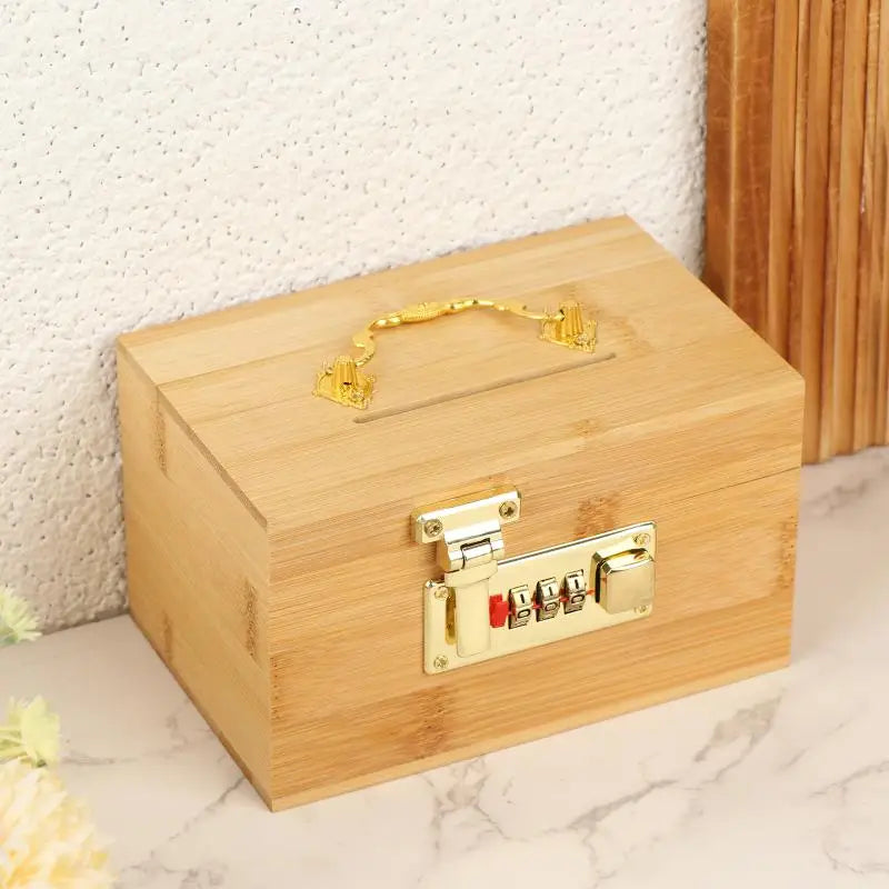 Wooden 3-Digit Combination Lock Piggy Bank | Treasure Money Box Piggy Bank PLUSH