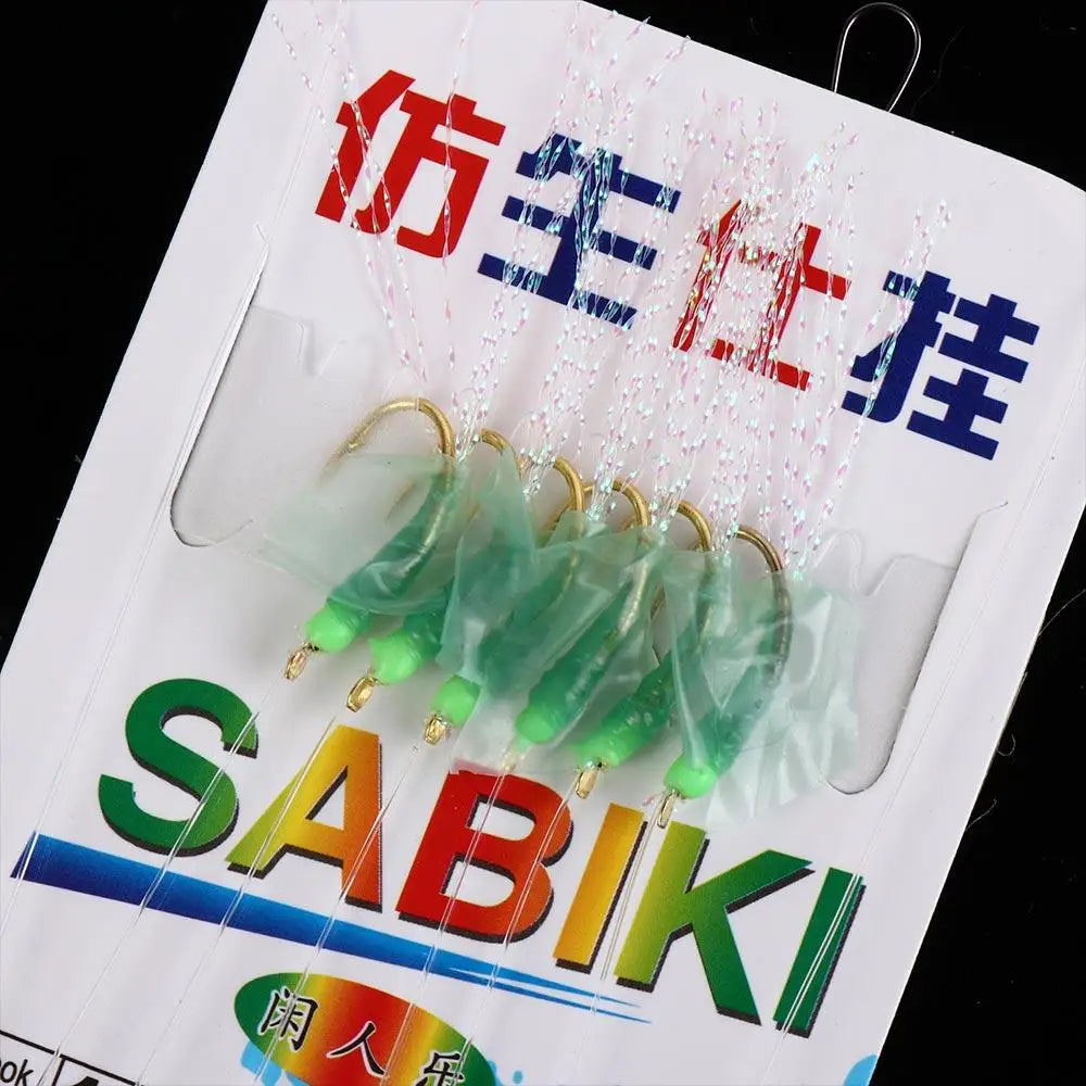 Sabiki Rigs Feather Lures 6pcs Steel String Hooks Set Fishing Hook Rig PLUSH