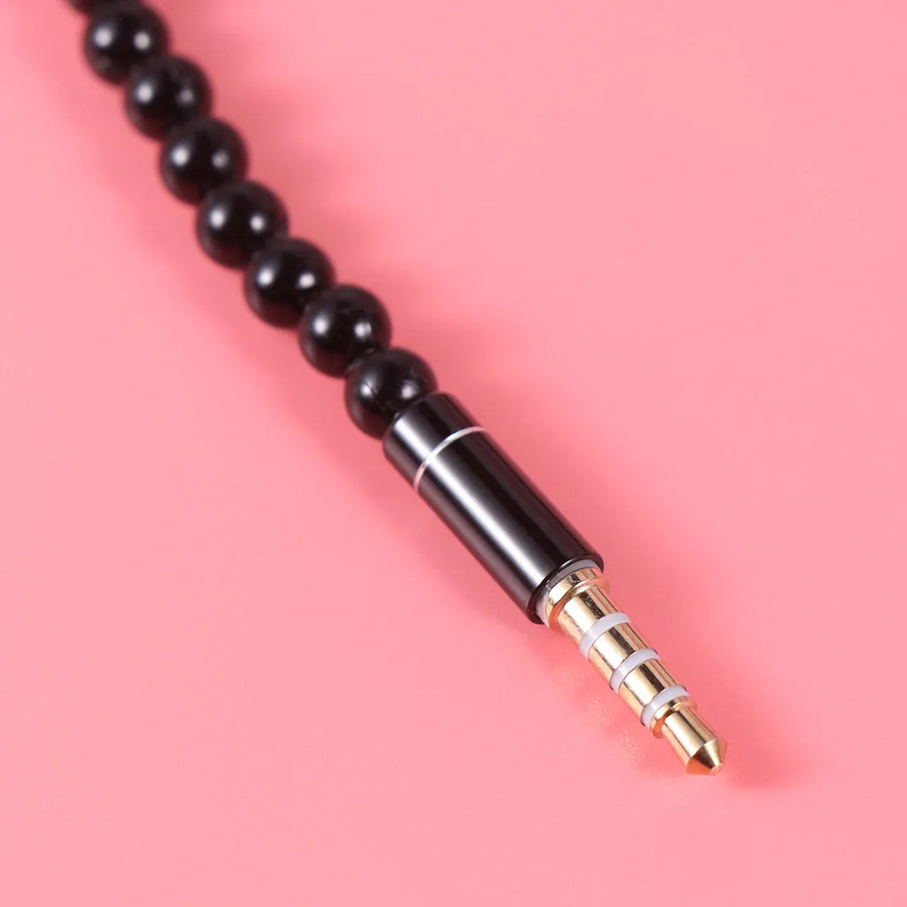 Pearl Chain Wired Earphones with Mic – Necklace Style Earbuds Wired In-Ear Earphones PLUSH
