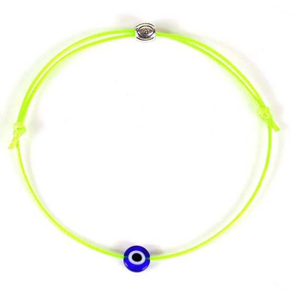 Handmade Evil Eye Rope Bracelet – Adjustable Braided String Charm Bracelet PLUSH fluorescent green