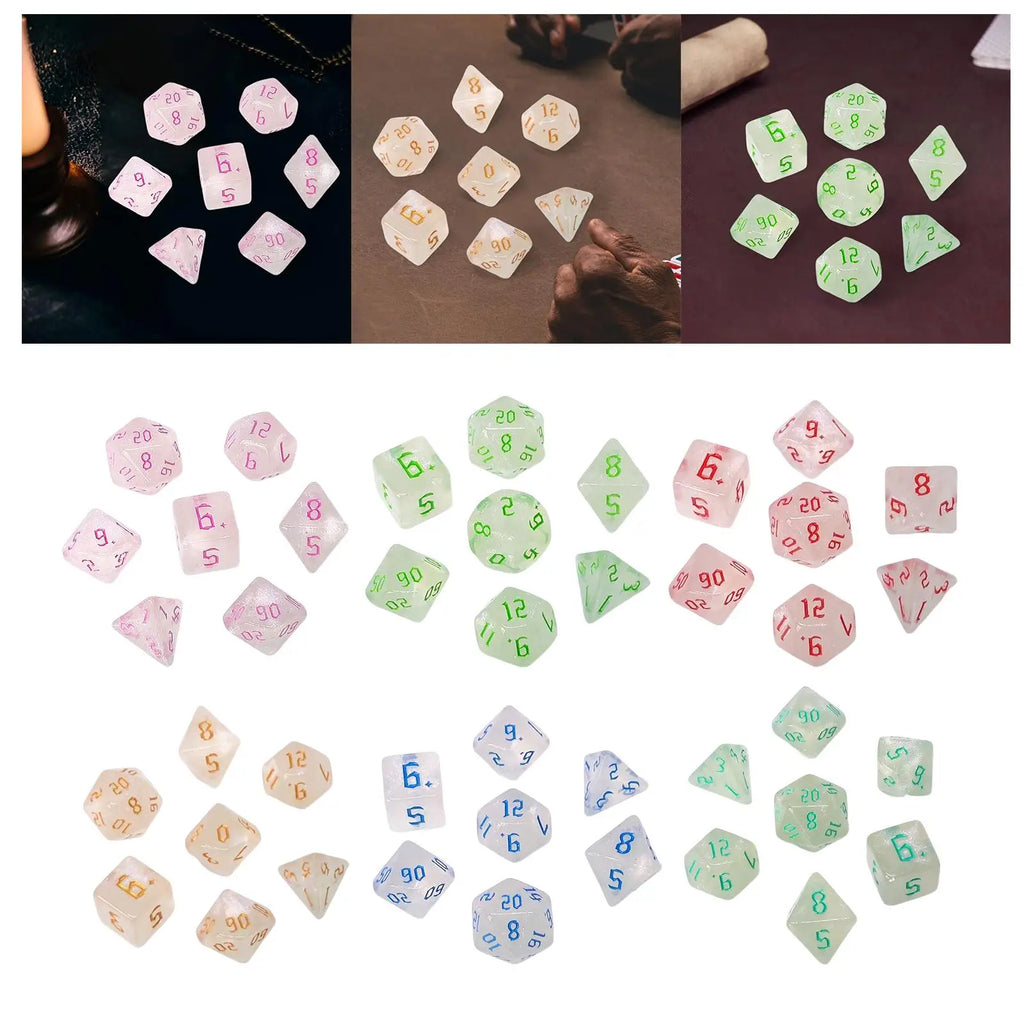 Polyhedral RPG Dice Set – D4 D6 D8 D10 D12 D20 Acrylic 7pcs RPG Dice Set PLUSH