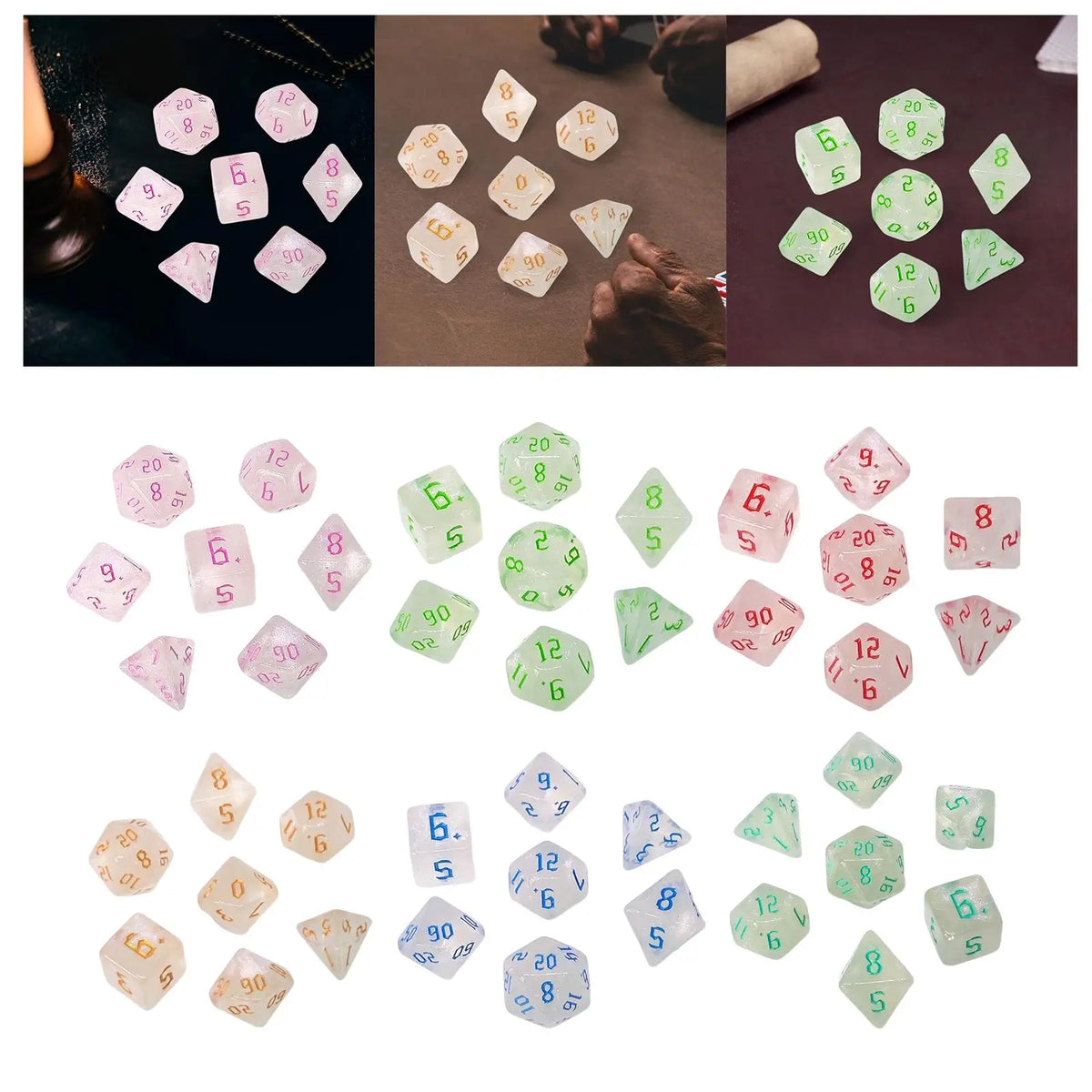 Polyhedral RPG Dice Set – D4 D6 D8 D10 D12 D20 Acrylic 7pcs RPG Dice Set PLUSH