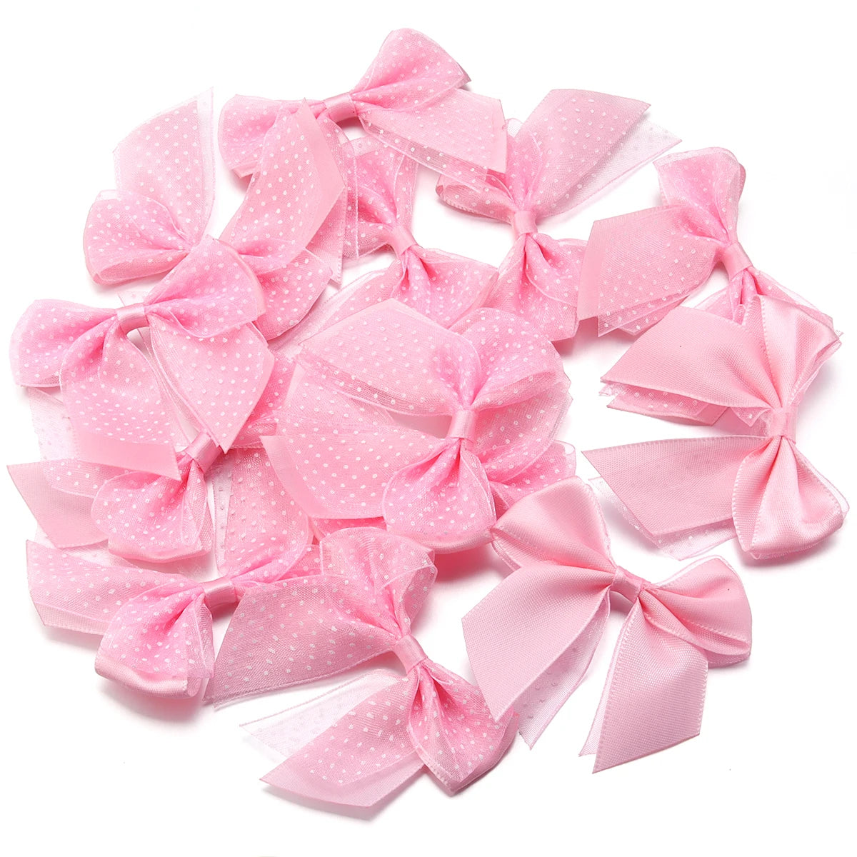 10pcs Polka Dot Satin Organza Bows – DIY Hair & Gift Decor Hair Bow Embellishments PLUSH pink