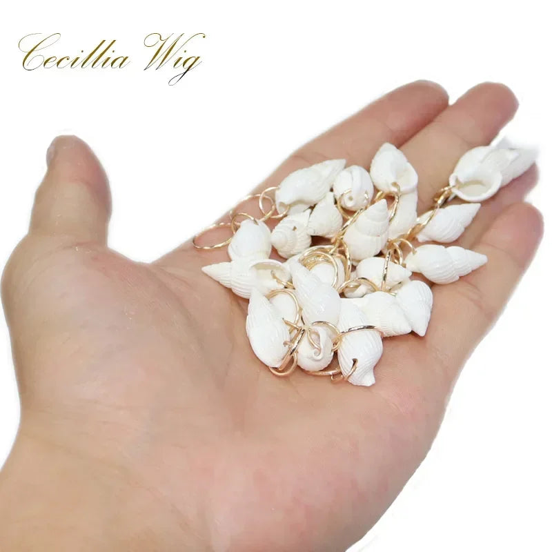 5pcs Dreadlock Beads Hair Braid Cuffs – Gold Leaf & Shell Rings Dreadlock Hair Cuffs PLUSH Gold conch 5pcs