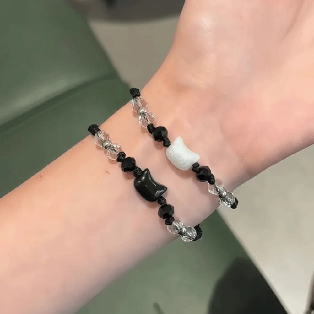 Rabbit Cat Beaded Bracelet – Moonstone Obsidian Friendship Gift Beaded Bracelet PLUSH