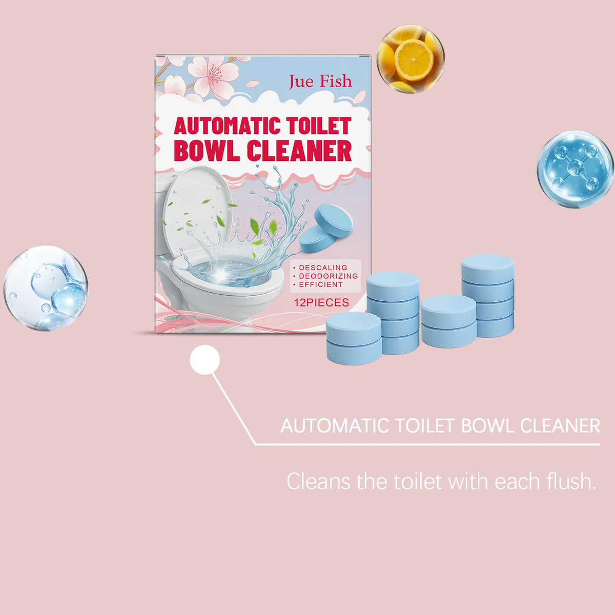 Toilet Cleaning Effervescent Tablets 12pc – Deodorizing Cleaner Toilet Cleaning Tablets PLUSH
