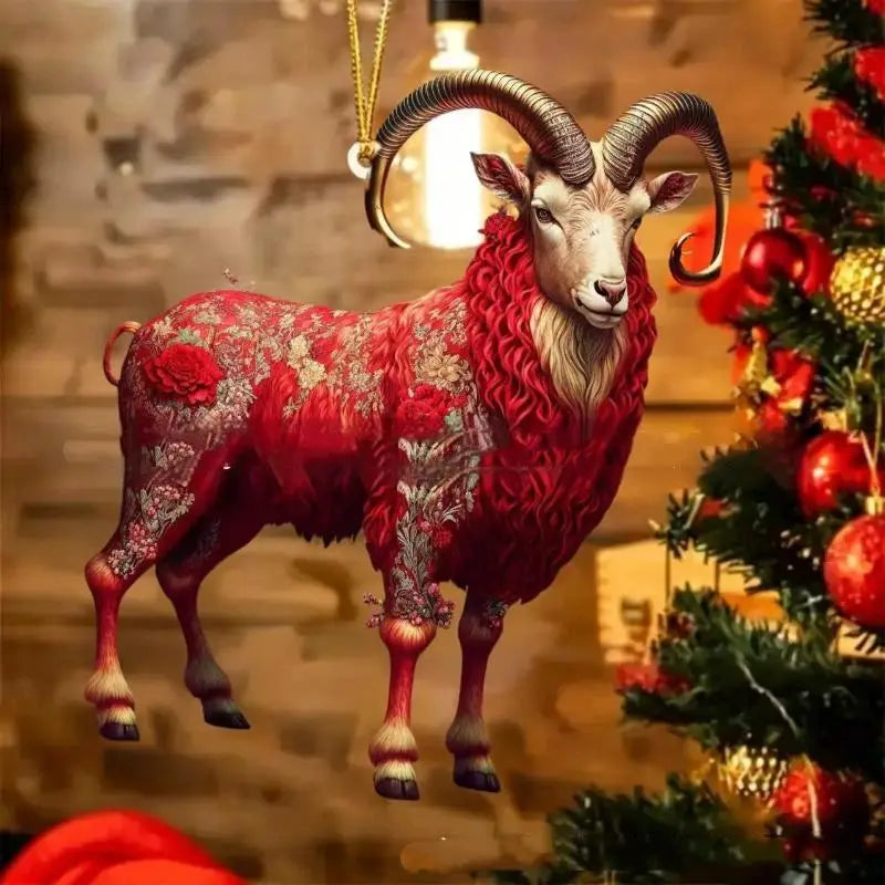 Acrylic Chinese Zodiac Goat Ornament – Red & Gold Pendant Festive Hanging Ornament PLUSH E size2