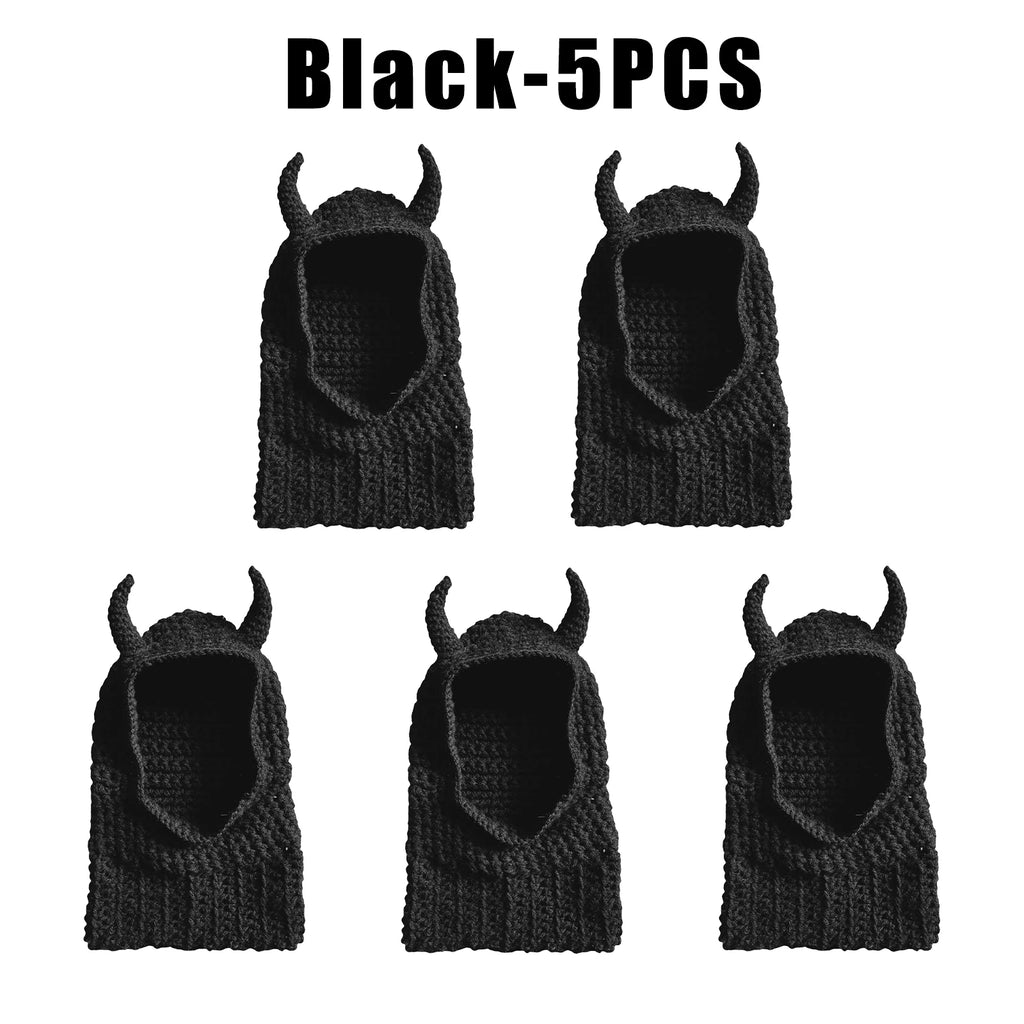 Devil Horn Knit Balaclava Mask | Halloween Beanie Cap Halloween Balaclava Mask PLUSH Black 5PCS