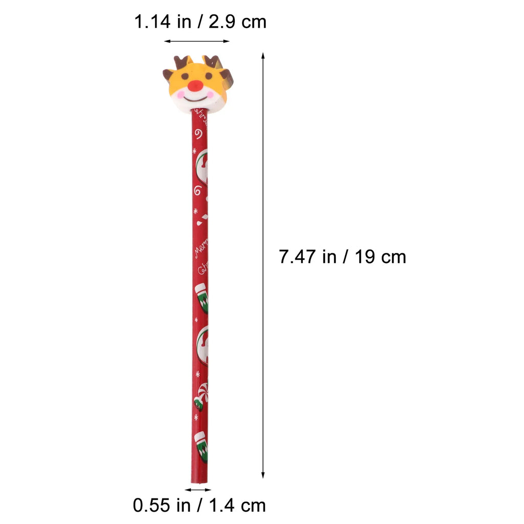 6pcs Christmas Cartoon Wooden Pencils with Eraser – Kids Gift Novelty Pencil Set PLUSH