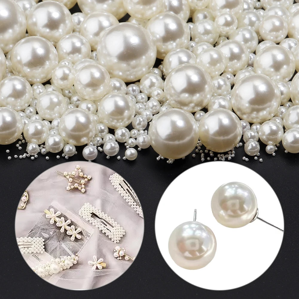 ABS Imitation Pearl Beads No Hole White Loose Beads 10-1000pcs Loose Pearl Beads PLUSH