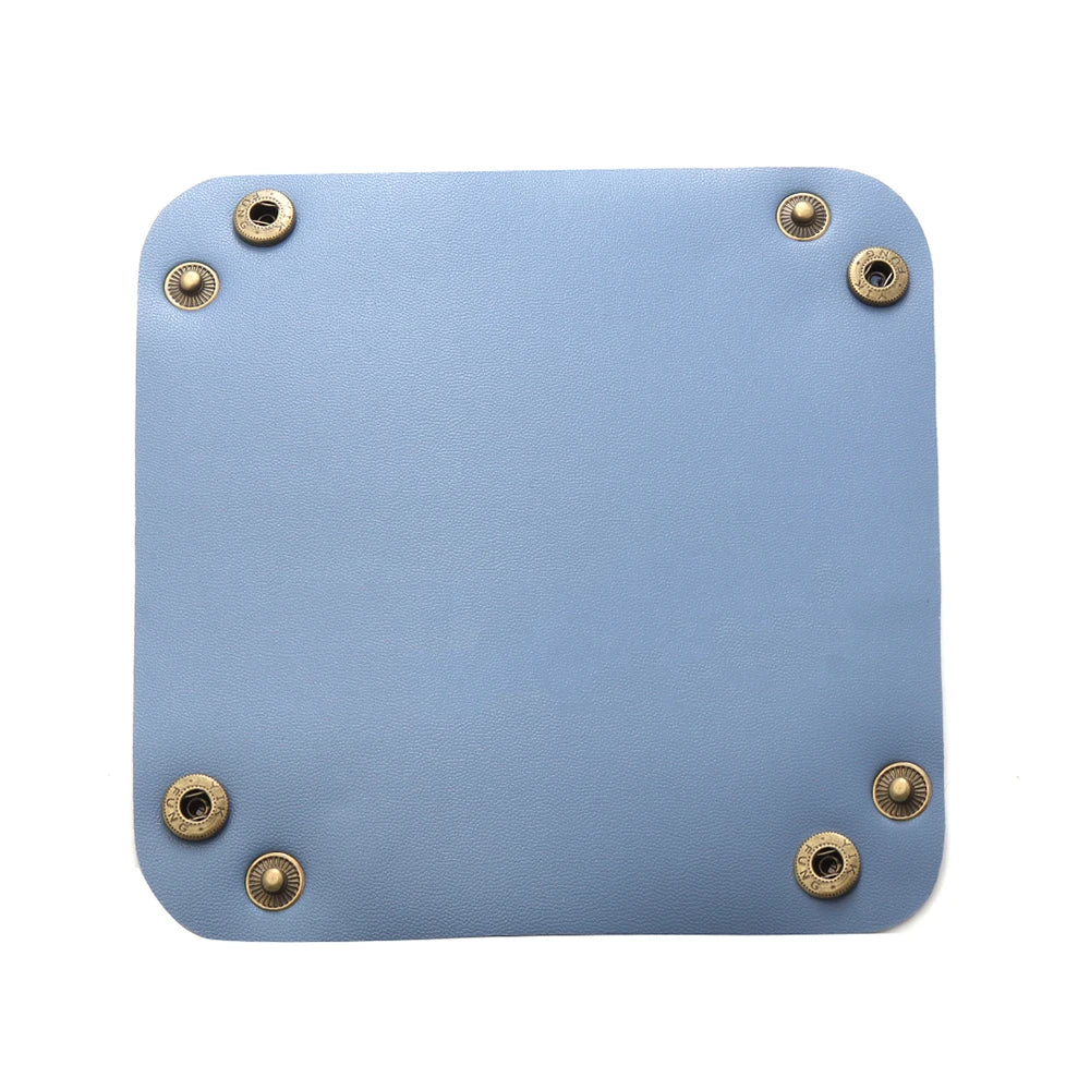Foldable PU Leather Desktop Tray – Jewelry & Key Organizer Desktop Storage Tray PLUSH blue 15x15cm