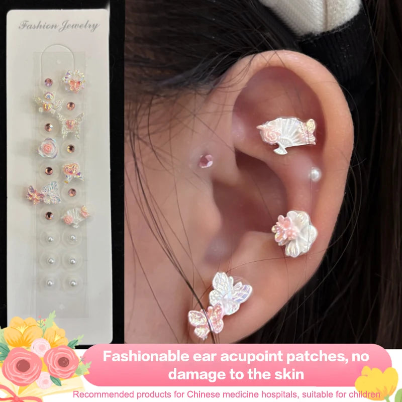 Bowknot Flower Rhinestone Auricular Ear Stickers – 20 Patches Auricular Ear Stickers PLUSH