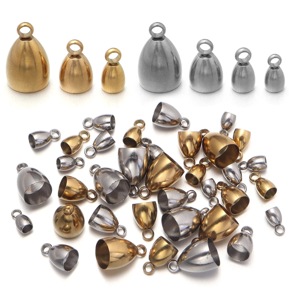 Stainless Steel Cord End Caps with Loop – 6pcs Jewelry Making Jewelry End Caps PLUSH