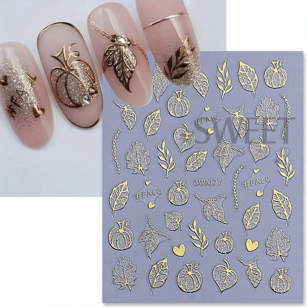 Halloween Nail Art Stickers – Pumpkin Spider Web Foil Decals 3pcs Nail Art Stickers PLUSH