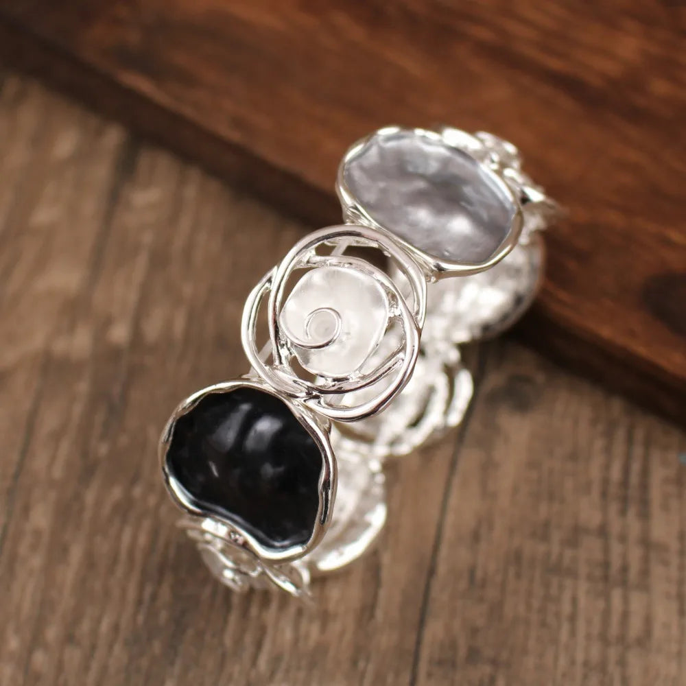 Enamel Rose Bangle – Geometric Hollow Ethnic Flower Bracelet Enamel Flower Bangle PLUSH Style 6