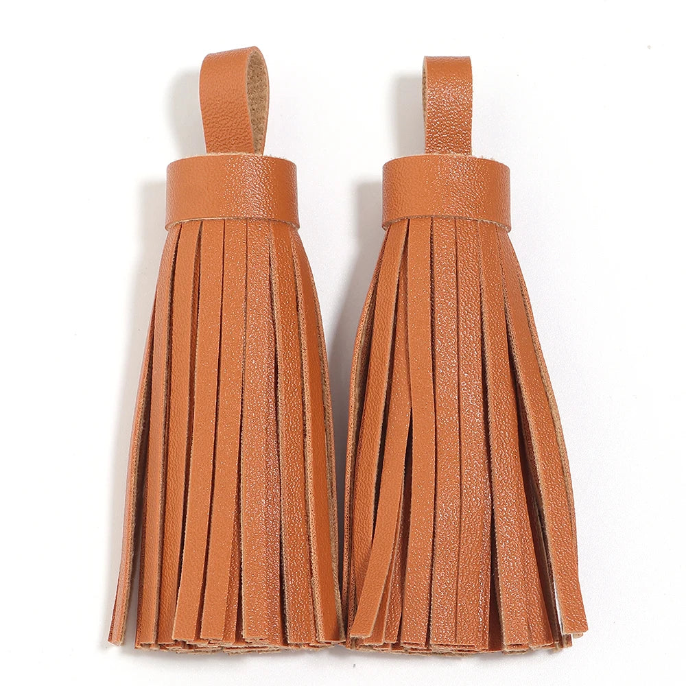 4pcs 9cm PU Leather Tassel Pendants – Bag Charm & DIY Jewelry Tassel Pendants PLUSH light brown