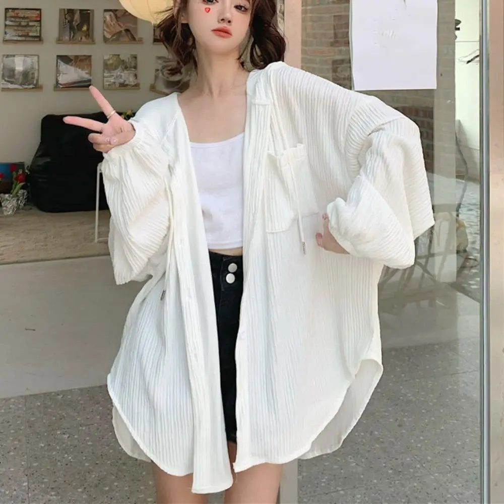 Women's Loose Hooded Sun Protection Top – Ice Silk Long Sleeve Hooded Sun Shirt PLUSH