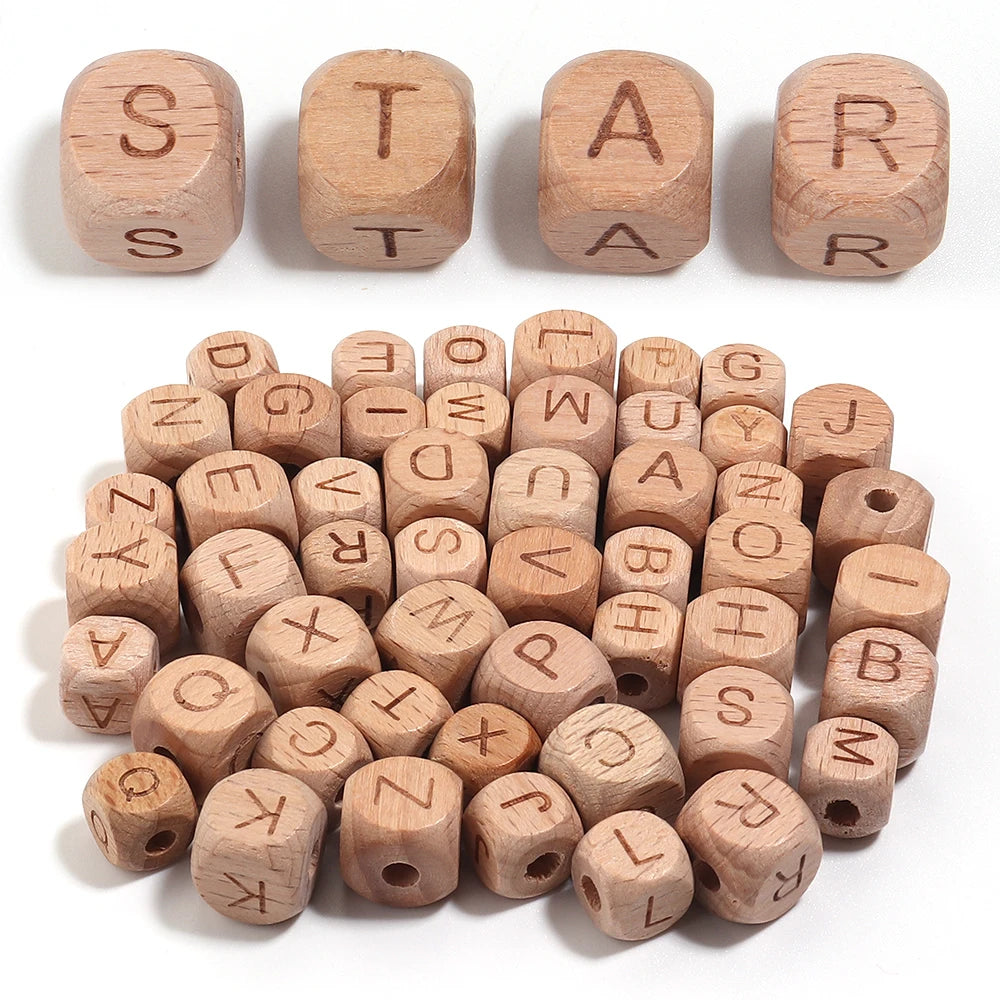 26pcs Wooden Alphabet Cube Beads 10/12mm – DIY Jewelry Making Alphabet Craft Beads PLUSH