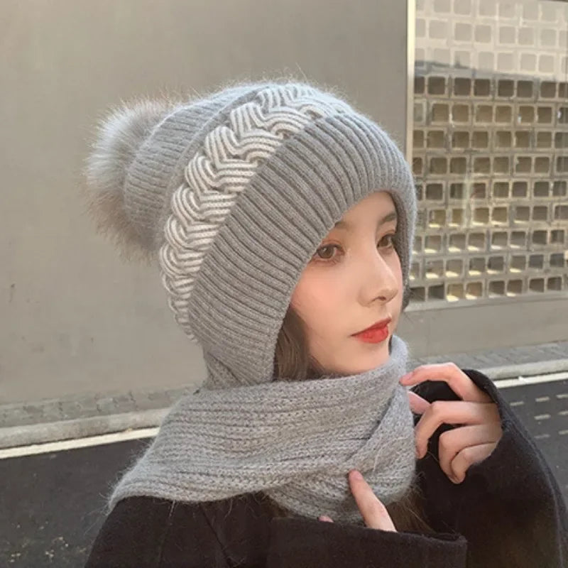 Women's Fleece Knit Hat & Scarf Set – Windproof Winter Winter Hat Scarf Set PLUSH