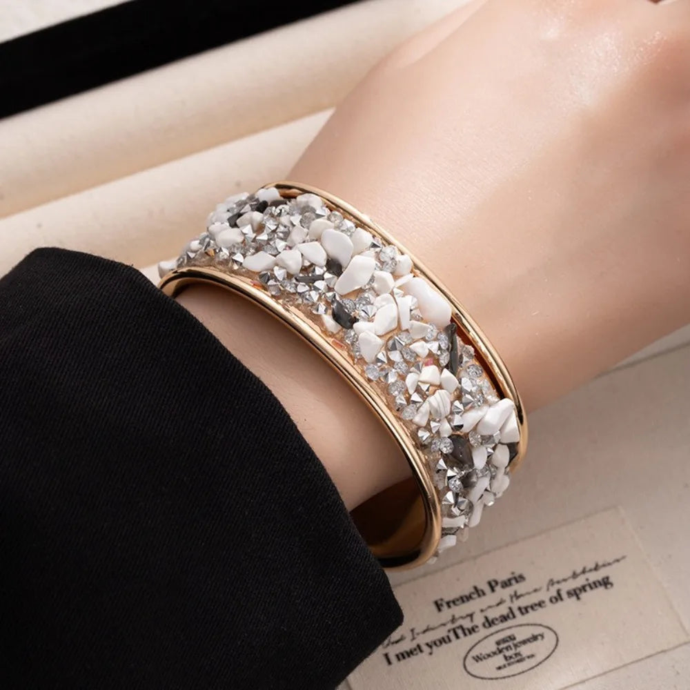 Bohemian Wide Open Cuff Bangle – Rhinestone Stone Bracelet Cuff Bangle Bracelet PLUSH